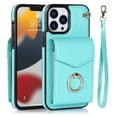 thumbnail image 1 of Nalacover Wallet Case for iPhone 15 Pro Max with Card Slots, Ring Holder for iPhone 15 Pro Max Stand Case, Luxury PU Leather RFID Blocking with Wrist Hand Strap Shockproof Protective Cover, Mint, 1 of 9