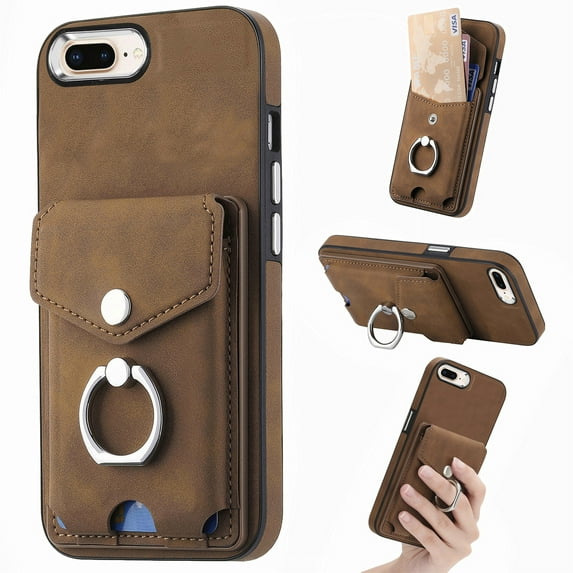 Nalacover Wallet Case for iPhone 7 / 8 / SE 2020 / SE 2022, Premium Leather Case with Card Holder, 360°Rotation Ring Kickstand, RFID Blocking Protective Magnetic Back Clsoure Case, Brown