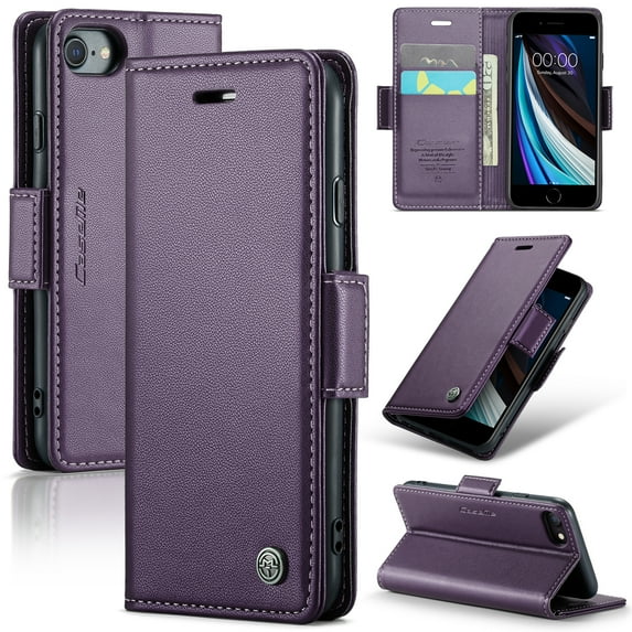 Nalacover Wallet Case for iPhone 7 / iPhone 8 / iPhone SE 2020, Premium PU Leather RFID Blocking Magnetic Clasp Cover with Card Slots Holder Kickstand TPU Shockproof Case,Purple
