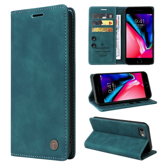 Nalacover Wallet Case for iPhone 7 / iPhone 8 / iPhone SE 2022 & 2020 - Flip Purse Case with Card Holder Kickstand Suction Cup, Premium Business PU Leather Shockproof Phone Cover - Green