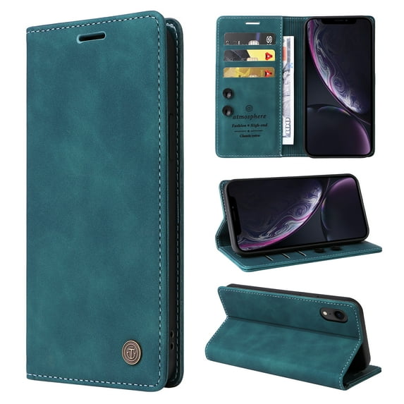 Nalacover Wallet Case for iPhone XR - Flip Purse Case with Card Holder Kickstand Suction Cup, Premium Business PU Leather Shockproof Phone Cover for iPhone XR - Green