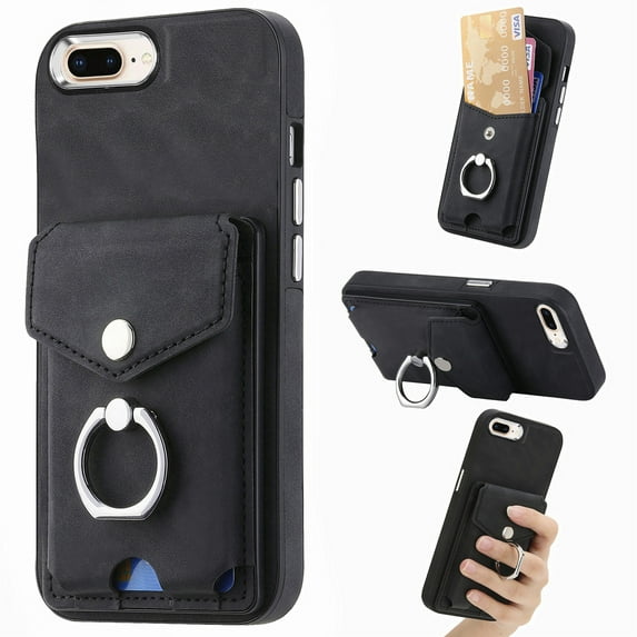 Nalacover Wallet Case for iPhone XR, Premium Leather Case with Card Holder, 360°Rotation Ring Kickstand, RFID Blocking Protective Magnetic Back Clsoure Case, Black