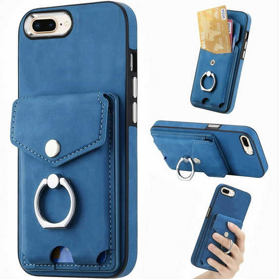 Nalacover Wallet Case for iPhone XR, Premium Leather Case with Card Holder, 360°Rotation Ring Kickstand, RFID Blocking Protective Magnetic Back Clsoure Case, Blue