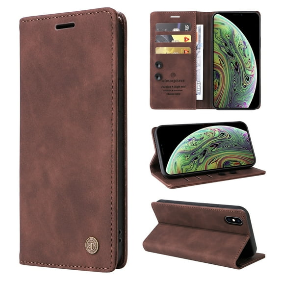 Nalacover Wallet Case for iPhone XS Max - Flip Purse Case with Card Holder Kickstand Suction Cup, Premium Business PU Leather Shockproof Phone Cover for iPhone XS Max - Coffee