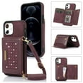 thumbnail image 1 of Nalacover Wallet Crossbody for iPhone 12 mini Phone Case with Lanyard Strap Credit Card Holder 5.4", PU Leather Protective Handbag Purse Kickstand Bling Diamond Cover Women Girl, Wine Red, 1 of 10