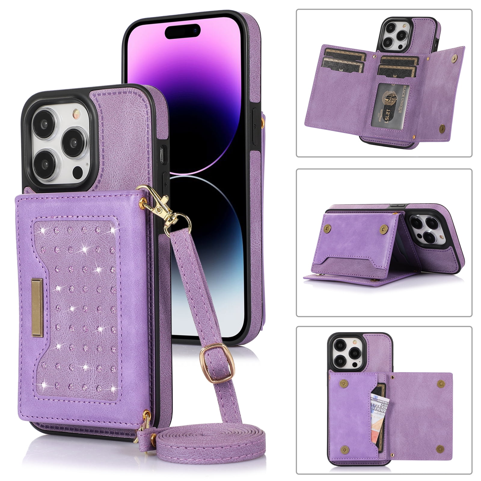 Nalacover Wallet Crossbody for iPhone 14 Pro Max Phone Case with Lanyard  Strap Credit Card Holder 6.7, PU Leather Protective Handbag Purse  Kickstand
