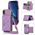 thumbnail image 1 of Nalacover Wallet Crossbody for iPhone XR Phone Case with Lanyard Strap Credit Card Holder, PU Leather Protective Handbag Purse Kickstand Bling Diamond Cover Women Girl, Purple, 1 of 10