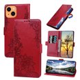 thumbnail image 1 of Nalacover Wallet For iPhone 13 6.1 inch Case,Stylish Full Protection Embossed Lotus Pattern PU Leather Flip Kickstand Card Slots Shockproof Magnetic Cover with Wrist Strap.Red, 1 of 7