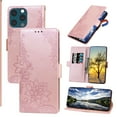 thumbnail image 1 of Nalacover Wallet For iPhone 14 Pro Max 6.7 inch Case,Stylish Full Protection Embossed Lotus Pattern PU Leather Flip Kickstand Card Slots Shockproof Magnetic Cover with Wrist Strap.Rosegold, 1 of 8