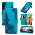 thumbnail image 1 of Nalacover Wallet For Samsung Galaxy A33 5G Case,Stylish Full Protection Embossed Lotus Pattern PU Leather Flip Kickstand Card Slots Shockproof Magnetic Cover with Wrist Strap.Blue, 1 of 9