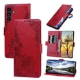 thumbnail image 1 of Nalacover Wallet For Samsung Galaxy A33 5G Case,Stylish Full Protection Embossed Lotus Pattern PU Leather Flip Kickstand Card Slots Shockproof Magnetic Cover with Wrist Strap.Red, 1 of 9
