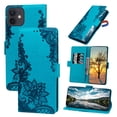 thumbnail image 1 of Nalacover Wallet For iPhone 12/iPhone 12 Pro Case,Stylish Full Protection Embossed Lotus Pattern PU Leather Flip Kickstand Card Slots Shockproof Magnetic Cover with Wrist Strap.Blue, 1 of 6