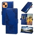 thumbnail image 1 of Nalacover Wallet For iPhone 14 Plus 6.7 inch Case,Stylish Full Protection Embossed Lotus Pattern PU Leather Flip Kickstand Card Slots Shockproof Magnetic Cover with Wrist Strap.Darkblue, 1 of 7