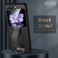 thumbnail image 1 of Nalacover Wristband Case for Samsung Galaxy Z Flip 5, Metallic Premium PU Leather Slim TPU Shockproof Lens Protection Case with Ring Wrist Strap for Samsung Galaxy Z Flip 5,Black, 1 of 7