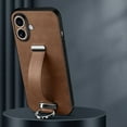thumbnail image 1 of Nalacover Wristband Case for iPhone 16 with Ring Wrist Hand Strap, Premium PU Leather Slim TPU Bumper Shockproof Lens Protection for iPhone 16 Phone Case, Brown, 1 of 7