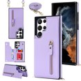 thumbnail image 1 of Nalacover Zipper Wallet Case for Samsung Galaxy S22 Ultra, Luxury PU Leather Crossbody Lanyard Shoulder Strap Magnetic RFID Blocking Cover with Kickstand Card Slots Holder Shockproof Case,Purple, 1 of 10