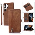 thumbnail image 1 of Nalacover Zipper Wallet Case for Samsung Galaxy S24 Ultra, Crossbody Purse Case with Card Holder Lanyard Wrist Hand Strap, Premium PU Leather Flip Kickstand Shockproof Magnetic Buckle Cover, Brown, 1 of 10