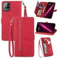 thumbnail image 1 of Nalacover Zipper Wallet Case for T-Mobile REVVL 6 Pro 5G/T Phone Pro 5G with Handbag Wrist Strap, Embossed Pattern Premium PU Leather Cover with Card Slots Holder Magnetic Clasp Kickstand Case, Red, 1 of 9