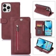 thumbnail image 1 of Nalacover Zipper Wallet Case for iPhone 12 Pro Max,360 Protection Luxury PU Leather&Soft TPU Magnetic Buckle Flip Card Pocket Shockproof Cover with Detachable Wrist Strap.Winered, 1 of 9