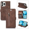 thumbnail image 1 of Nalacover Zipper Wallet Case for iPhone 13 Pro,360 Protection Luxury PU Leather&Soft TPU Magnetic Buckle Flip Card Pocket Shockproof Cover with Detachable Wrist Strap.Brown, 1 of 9