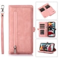 thumbnail image 1 of Nalacover Zipper Wallet Case for iPhone 14, Crossbody Purse Case with Card Holder Lanyard Wrist Hand Strap, Premium PU Leather Flip Kickstand Shockproof Magnetic Buckle Cover, Rosegold, 1 of 8