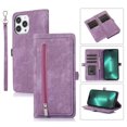 thumbnail image 1 of Nalacover Zipper Wallet Case for iPhone 14 Pro, Crossbody Purse Case with Card Holder Lanyard Wrist Hand Strap, Premium PU Leather Flip Kickstand Shockproof Magnetic Buckle Cover, Purple, 1 of 10