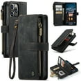 thumbnail image 1 of Nalacover Zipper Wallet Case for iPhone 14 Pro Max, Premium PU Leather Wrist Hand Strap Card Slots Holder Flip Folio Cover with Magnetic Suction Kickstand Large Capacity Shockproof Case,Black, 1 of 10
