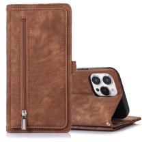 Nalacover Zipper Wallet Case for iPhone 14 Pro Max, Wrist Hand Strap Lanyard Crossbody Premium PU Leather   Soft TPU Magnetic Buckle Flip Cover with Card Slots Holder Kickstand Case, Brown