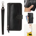 thumbnail image 1 of Nalacover Zipper Wallet Case for iPhone 15 Pro Max, Detachable Shoulder Strap Crossbody Luxury PU Leather Wrist Strap Handbag Magnetic Clasp Cover with Kickstand Card Slots Holder Case, Black, 1 of 9