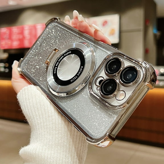 Nalacover for iPhone 11 Pro Max Glitter Magnetic Case with Invisible Ring Stand Holder [Compatible with MagSafe] Luxury Bling Reinforced Four Corner Protection Cover For iPhone 11 Pro Max, Gray