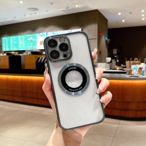 Nalacover for iPhone 11 Pro Max, Logo View, Luxury Clear Plating Bumper with Camera Lens Protector, for Women Men, Shockproof TPU Rubber Soft Slim Phone Cases For iPhone 11 Pro Max, Darkgreen