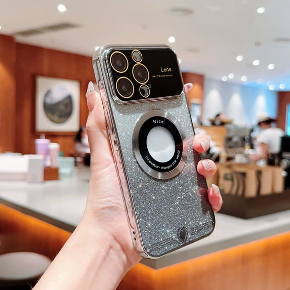 Nalacover for iPhone 11 Pro Max Sparkle Shining Magnetic Case Compatible with MagSafe Support Wireless Charging, Glitter Paper Electroplated Frame Cover with Lens Protector Clear Case,Silver