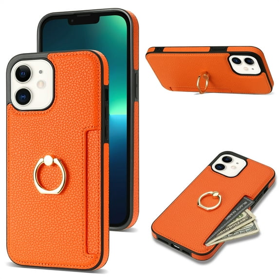 Nalacover for iPhone 11 Wallet with Card Holder Slot, 360°Rotation Ring Holder Kickstand Cover for Men Women Protective Premium PU Leather Shockproof Cover For iPhone 11, Orange
