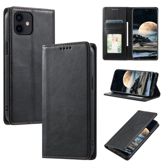 Nalacover for iPhone 11 Wallet Case, Vintage PU Leather Book Folding Folio Case with Credit Card Slots Hidden Magnetic Closure Flip Kickstand Shockproof Slim Phone Case,Black