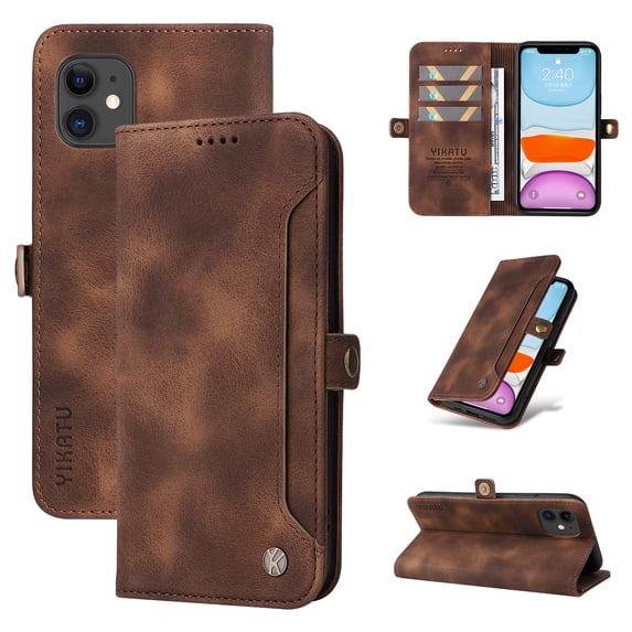 Nalacover For iPhone 11 Wallet case 【RFID Blocking】【Slide Pocket Slot】,Credit Card Holder Flip Folio Book PU Leather Protective Cover Women Men For iPhone 11 - 6.1", brown