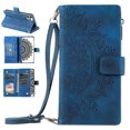thumbnail image 1 of Nalacover for iPhone 12/12 Pro Embossed Floral Pattern PU Leather Crossbody Case with Shoulder Strap,Shockproof Magnetic Flip Kickstand Credit Card Slots Zipper Pocket Wallet Phone Case,Blue, 1 of 11