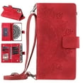 thumbnail image 1 of Nalacover for iPhone 12/12 Pro Embossed Floral Pattern PU Leather Crossbody Case with Shoulder Strap,Shockproof Magnetic Flip Kickstand Credit Card Slots Zipper Pocket Wallet Phone Case,Red, 1 of 10