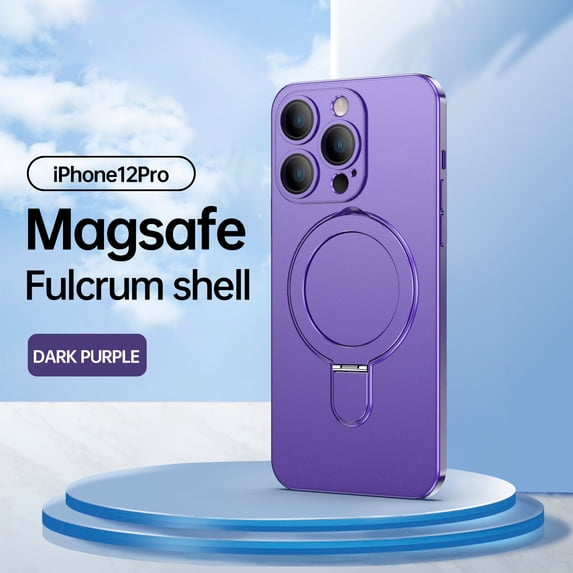Nalacover for iPhone 12 Pro Invisible Stand Magnetic Case for Women Men,Compatible with MagSafe Charger,Shockproof Slim Support Car Mount Phone Case with All-inclusive Camera Lens Film,Darkpurple