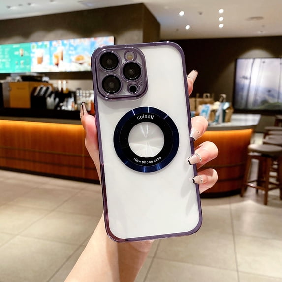 Nalacover for iPhone 12 Pro, Logo View, Luxury Clear Plating Bumper with Camera Lens Protector, for Women Men, Shockproof TPU Rubber Soft Slim Phone Cases For iPhone 12 Pro, Purple