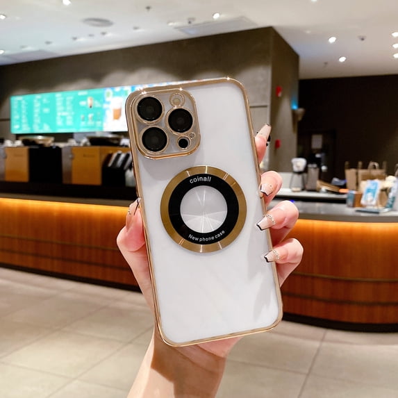 Nalacover for iPhone 12 Pro, Logo View, Luxury Clear Plating Bumper with Camera Lens Protector, for Women Men, Shockproof TPU Rubber Soft Slim Phone Cases For iPhone 12 Pro, Gold