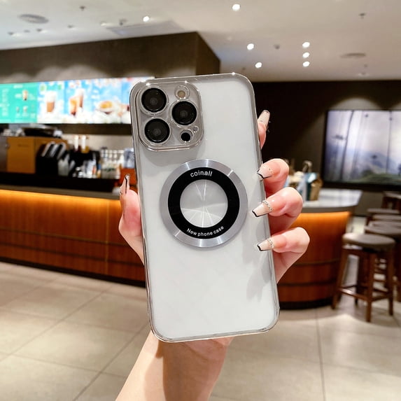 Nalacover for iPhone 12 Pro, Logo View, Luxury Clear Plating Bumper with Camera Lens Protector, for Women Men, Shockproof TPU Rubber Soft Slim Phone Cases For iPhone 12 Pro, Silver