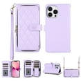thumbnail image 1 of Nalacover for iPhone 12 Pro Max 6.7 inch Premium PU Leather Crossbody Case with Shoulder Strap & Wrist Strap,Shockproof Magnetic Flip Kickstand Credit Card Slots Zipper Wallet Phone Case,Purple, 1 of 12