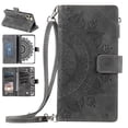 thumbnail image 1 of Nalacover for iPhone 12 Pro Max Embossed Floral Pattern PU Leather Crossbody Case with Shoulder Strap,Shockproof Magnetic Flip Kickstand Credit Card Slots Zipper Pocket Wallet Phone Case,Gray, 1 of 10
