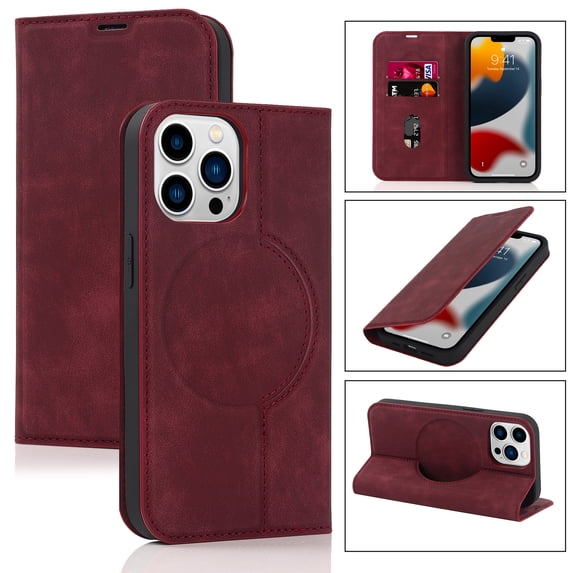 Nalacover for iPhone 12 Pro Max Wireless Charging Case,Luxury Full Body Protection Solid Color PU Leather Magnetic Closure Flip RFID Blocking Card Slots Stand Cover.For iPhone 12 Pro Max,Red