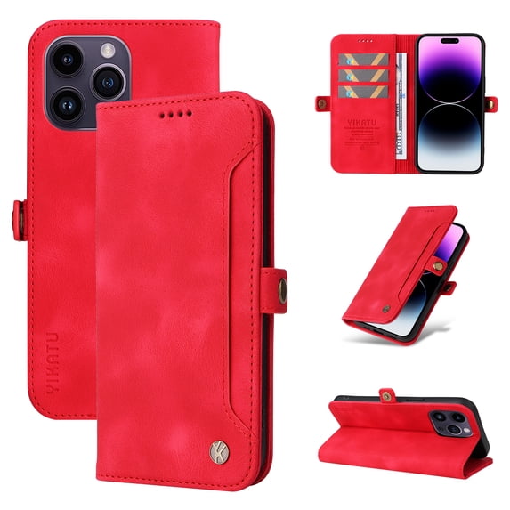 Nalacover For iPhone 12 Pro Wallet case 【RFID Blocking】【Slide Pocket Slot】,Credit Card Holder Flip Folio Book PU Leather Protective Cover Women Men For iPhone 12 Pro - 6.1", red