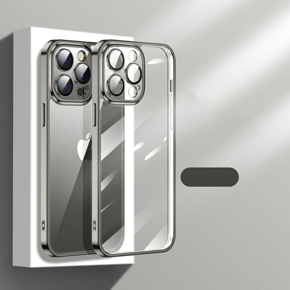 Nalacover for iPhone 12, Tempered Glass Back Cover Camera Lens Protector Plating Luxury Cover for Women Men Clear Soft TPU Shockproof Transparent Phone Case For iPhone 12, Black