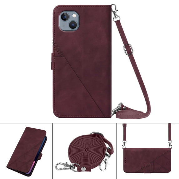 Nalacover For iPhone 13 Mini Card Slot Case,Shockproof Premium PU Leather Magnetic Clasp Flip Stand Wallet for Women Men Cover with Removable Adjustable Crossbody Shoulder Strap,Winered