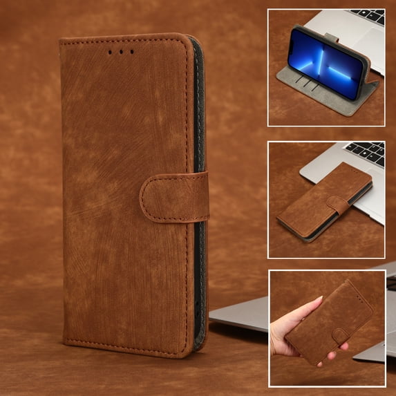 Nalacover for iPhone 13 Pro Flip Wallet Case,Stylish 360 Protection Synthetic Leather Soft TPU Flexible Magnetic RFID Kickstand Card Slots Shockproof Anti-Scratch with Wrist Strap Cover.Brown