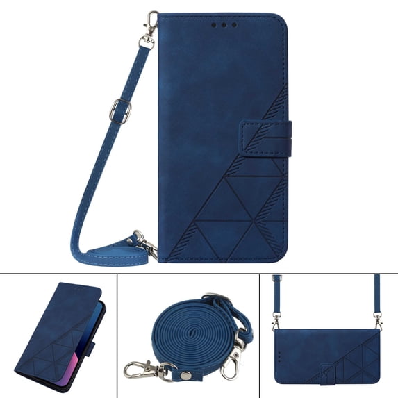 Nalacover For iPhone 13 Pro Max Card Slot Case,Shockproof Premium PU Leather Magnetic Clasp Flip Stand Wallet for Women Men Cover with Removable Adjustable Crossbody Shoulder Strap,Blue