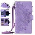 thumbnail image 1 of Nalacover for iPhone 13 Pro Max Embossed Floral Pattern PU Leather Crossbody Case with Shoulder Strap,Shockproof Magnetic Flip Kickstand Credit Card Slots Zipper Pocket Wallet Phone Case,Purple, 1 of 11